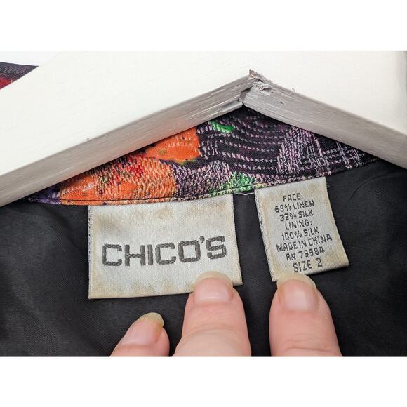 Chico's Silk Linen Multicolor Jacket Pockets Women's 2 - Large Art to Wear - Picture 6 of 7